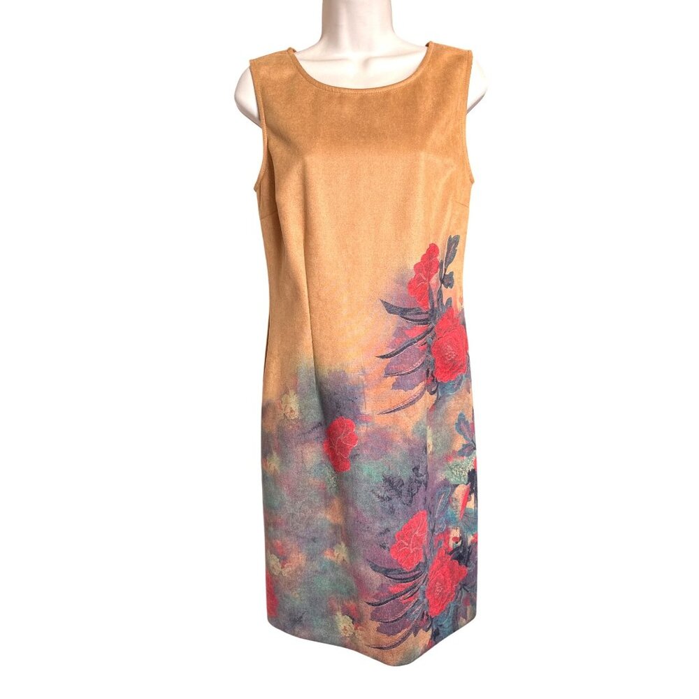 Joseph Ribkoff Floral Midi Dress Size 10 Sleeveless Sheath Artsy Watercolor